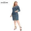 LIH HUA Abito in denim taglie forti da donna Abito slim fit ad alta flessibilità Abito in tessuto casual 210630