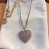 Pink Crystal Heart Pendant Necklaces With Box Classic Letter Luxury Jewelry Party Wedding Lady Necklace Elegant Exquisite Chains