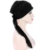 Ethnic Clothing Muslim Women's Turban Hat Stretch Solid Crystal Long Tail Bow Cancer Eaves Ladies