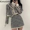 Kimotimo Kobiety Plaid Tweed Set Korean Ins Vintage Sailor Collar Kołnierz Z Długim Rękawem Crop + Wysoka Talia Mini Spódnica Dwie zestawy 211101