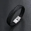 Tennis handgefertigt PU Leder Männer Armband Klassiker Edelstahl Brakett geflochten