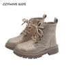 Girls Fashion Boots Autumn Children Brand Shoes Ankle Riding Boots For Kids Glitter Pink Princess Platform Soft Thick Sole 211108