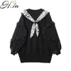 H.SA Woman Sweaters Bow Tie Long Pullover and Jumpers Leopard Pull Femme Ruffles Sweaters Warm Knit Long Sweater Tops 210716