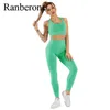 Ranberone SeamlSport Set Donna Crop Top Reggiseno Allenamento Outfit FitnWear Run Tuta da ginnastica Set da yoga femminile Abbigliamento Tuta 2021 X0629