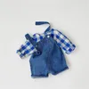 Automne garçon ensemble Plaid à manches longues chemise hauts et enfant en bas âge enfants Denim salopette 2 pièces bébé fille vêtements tenues 210309