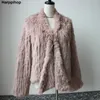 Winter Autumn Women Real Fur Coat Female Knitted Rabbit Coats Jacket Casual Thick Warm Fashion Slim Overcoat Clothing 210927