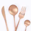 24Pcs Matte Gold Dinnerware Set 18/10 Stainless Steel Knife Fork Spoon Cutlery Kitchen Silverware Flatware Tableware 211229