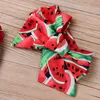 Lovely Toddler Baby Girl Watermelons tryckta Rompers Ruffle ärmar Romper Bodysuit Off Shoulder Jumpsuit Outfit Set med pannband3660114