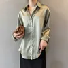 AELEGANTMIS Элегантная старинная кнопка рубашка женщин сплошной свободный с длинным рукавом блузка гладкая мода 4 цвета для женщин 210607