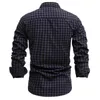 春100％の綿の格子縞のシャツの男性スリムフィットメンズドレスシャツブランド長袖黒のシャツの高品質のシャツ210714