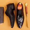 Chaussures habillées en cuir de vache véritable motif Crocodile bout pointu processus d'épilation formel affaires mariage Oxford chaussures pour hommes A51