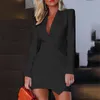 Günlük Elbiseler Ofis Takım Elbise Kadınlar Seksi Ince Bodycon Wrap Düğme Parti Zarif 2021 Sonbahar Bayanlar Resmi Mini Kalem