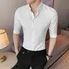 Summer Striped Shirts Men Short Sleeve Casual Business Formal Dress Shirts High Quality Slim Fit Social Party Male Clothing 4XL 210527