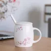 Kupalar Orijinal Kiraz Çiçeği Fincan Kova Pembe Mark Seramik Süt Kahve Kaşık Kapak