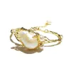 Lii Ji淡水真珠のバロック様式の真珠のゴールドカラーバングルブレスレットの女性ジュエリーQ0720