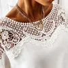 Chemisier femmes Sexy creux dentelle couture en mousseline de soie chemise à manches longues blanc grande taille dames hauts Blusas D698 210602