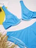 Push Up High Waist Swimwear Bikini Thong Bikini Zestaw Kobiet Bikini Brazylijski Stroje Kąpielowe Kobiet Biquini Swimsuit Blue Mesh Beach 210604