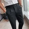 Wysokiej Jakości Męskie Spodnie Brytyjskie Dress Business Sukienka Spodnie Casual Office Wedding Spodnie Czarny Szary Streetwear Kostium Homme 210527