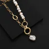 Vintage Baroque Irregular Pearl Long Chains Lock Necklace Fashion 2021 Geometric Pendant Necklaces for Women Punk Jewelry