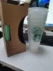 Starbucks 24oz / 710 ملليلتر بلاستيكية بلاستيكية قابلة لإعادة الاستخدام واضح شرب مسطحة أسفل كأس عمود شكل غطاء القش القدح بارديان