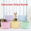 NY!!! Påsk Candy Basket Festlig Seersucker Stripe Bucket Easter Eggs Storage Bag Multipurpose Hemkläder Korgar EE