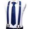 ブルーファッションドット調整可能なYback Silk Suspendersセットマンパーティーの結婚式Yshape 6クリップサスペンダーBarrywang7127178