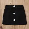 Summer Children Sets Casual Strap Ruffles Print Black Rose Tops Solid Button Skirt 2Pcs Girls Clothes 6M-5T 210629