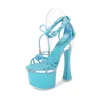 2021 summer strap super high heel 17cm shoes women thick heel crystal sexy cool large size 34-43 sandals