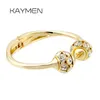 Kaymen Double Rhinestones Balls Cuff Nail Bangle for Women Golden or Silver Plated Crystal Bangle Fashion Bracelet 2 Colors Q0717