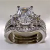 Vintage 10K oro blanco 3ct laboratorio anillo de diamante establece 925 plata esterlina Bijou compromiso boda anillos para mujeres hombres joyería