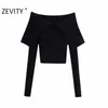 Zeefity Dames Sexy Slash Neck Effen Kleur Slanke Knitting Sweater Femme Chic Basic Long Sleeve Casual Pullovers Merk Tops S477 210922