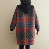 ジョニー教徒の女性ヴィンテージ冬パーカーの格子縞のボタンコートフード付きポケット暖かい女性服韓国風211018