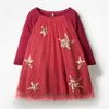 Jumping Meters Princess Girls Dresses Mesh Stars Party Fashion Dress Long Sleeve Children Clothes Birthday Baby 210529