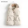 Biaoruina Korean Style solidne bez rękawów Zima Keep Warm Vage Płaszcz Pojedyncze kobiety Bielone luźne, grube moda 210909