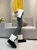 디자이너 -2021 디자인 스노우 부츠 여성 Luxe 패션 소프트 가죽 플랫 부팅 여자 캐주얼 겨울 갈색 구두 모피 하프 부츠 블랙