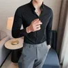 メンズドレスシャツドロップシップメンズビジネスシャツスリムフィットスタイルオフィスフォーマルノン​​アイアンエラスティック高品質の長袖男性服