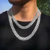 Mens 12MM Iced Cuban Link Prong Chain 14K White Gold Plated 2 Row Diamonds Collana Cubic Zirconia Jewelry 16-24inch Lunghezza
