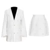 Robe Deux Pièces Designer Blanc Simple Boutonnage Noeud Papillon Imprimé Costume Deux Boutons Sur Le Dos + Mini Jupe A-Line Taille Haute Ensemble 2021