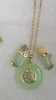 Naturlig Grön Jade Jadeit Circle Donut Pendant Set Armband Lenght 18.5cm Örhänge 26 mm halsband 46cm