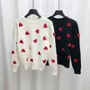 Vår broderi hjärta kvinnor tröja o-neck kawaii mode pullover lös jumper långärmad stickad kvinna Kvinnlig C-257 211103