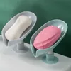 Sucker Water-free Soap Dishes For Bathroom Shower Portable Leaf Soap Holder Plastic Sponge Tray Kitchen Accessories