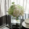 Decorative Flowers & Wreaths Artificial With Vase Silk Rose Big Head Bouquet Flower Arrangements In Glass For Wedding Desk Home Decor