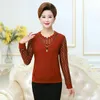 Women's Blouses & Shirts Red Black Caramel Patchwork Polka Dot Blouse Middle Aged Women Spring Autumn Round Collar Bright Yarn Fabric Long S