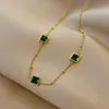 Advanced emerald zircon necklace female titanium steel non fading unique niche dign simple temperament clavicle chain Elegant temp9355298