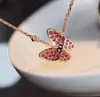 S925 zilveren nieuwe aankomst vlinder vorm met fuchsia en witte diamant ketting in 18 k rose vergulde voor vrouwen bruiloft sieraden cadeau gratis