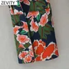 Zevity Women Vintage V Neck Flower Print Sashes Kimono Dress Sukienka Kobieta Z Długim Rękawem Side Zipper Vestido Chic Dresses DS4809 210603