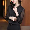 Kant ruches chiffon shirts dameskleding 2022 lente herfst nieuwe kantoor dame lange mouw truien vintage elegante blouses 4XL