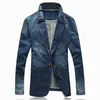 Męskie garnitury Blazers 2021 Spring Fashion Man Men Blazer Trend Dżinsy swobodne kombinezon dżinsowy Slim Fit Denim350a