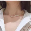 women necklace S925 silver Bow Necklace with 18K Gold Plated collar bone chain34852252491