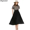 Orgreet zomer stijl kant borduurwerk runway mode jurk vrouwen elegante patchwork lange slanke 210602